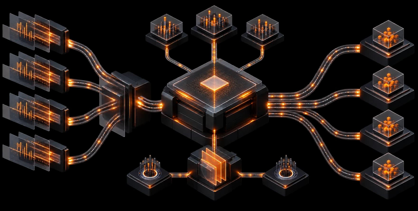 Conceptual HFT architecture connecting market data, execution controls, telemetry, and liquidity venues